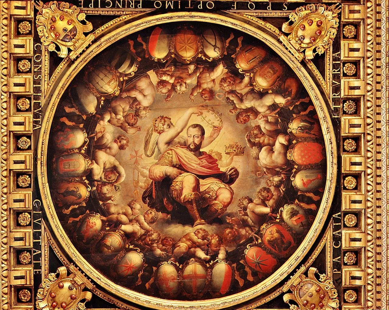 Allegorie delle città, dei domini e dei quartieri di Firenze - apoteosi di Cosimo I, con Vasari, Zucchi, Straet, Palazzo Vecchio, Firenze